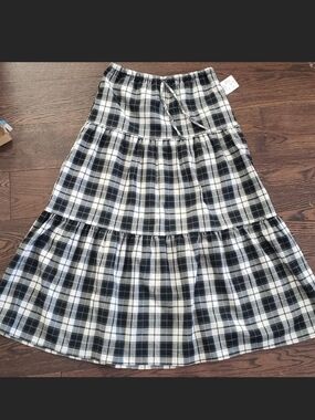 NEW Joie Black & White Plaid Tiered A-Line Skirt